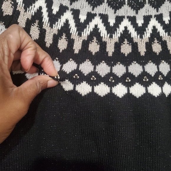 J. Jill Black Faire Isle Nordic Knit Sweater with Metallic Shimmer Size … - Picture 2 of 5
